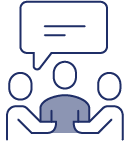 a graphic of three people with speech bubbles over their heads.