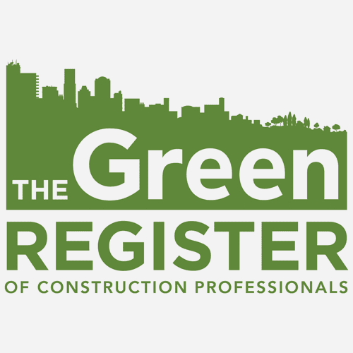 the logo for the green register of construction professionals.
