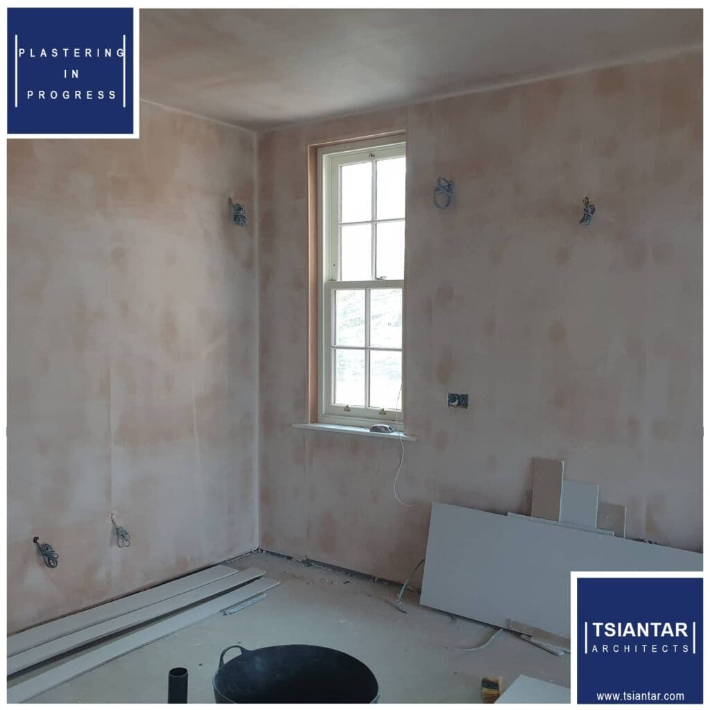 A room in Cheshire East is being plastered.