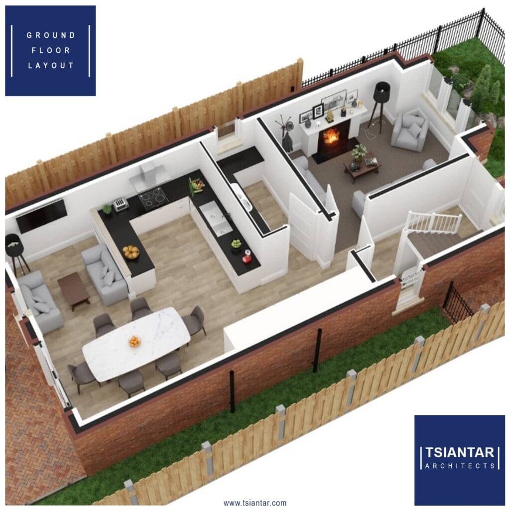 A 3D floor plan of a two bedroom apartment in The Chippings, Manchester.