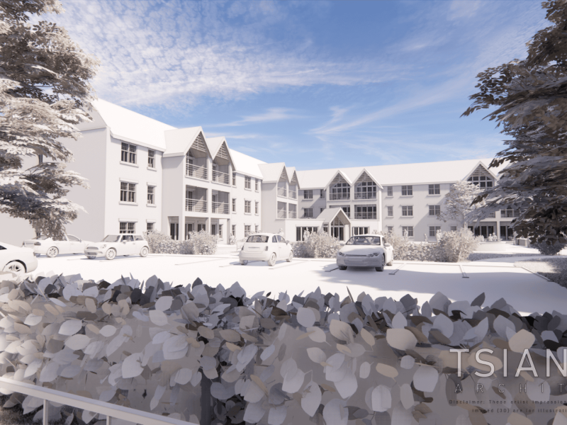 a computer rendered of the proposed senior living houses car parking spaces.