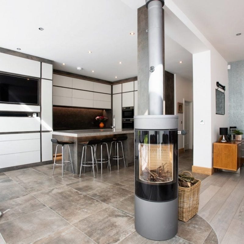 Kitchen with Rotating Woodburner-min