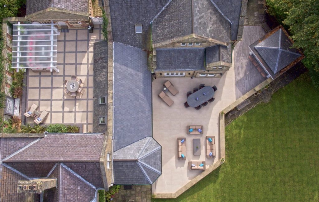 an aerial view of the balconies.